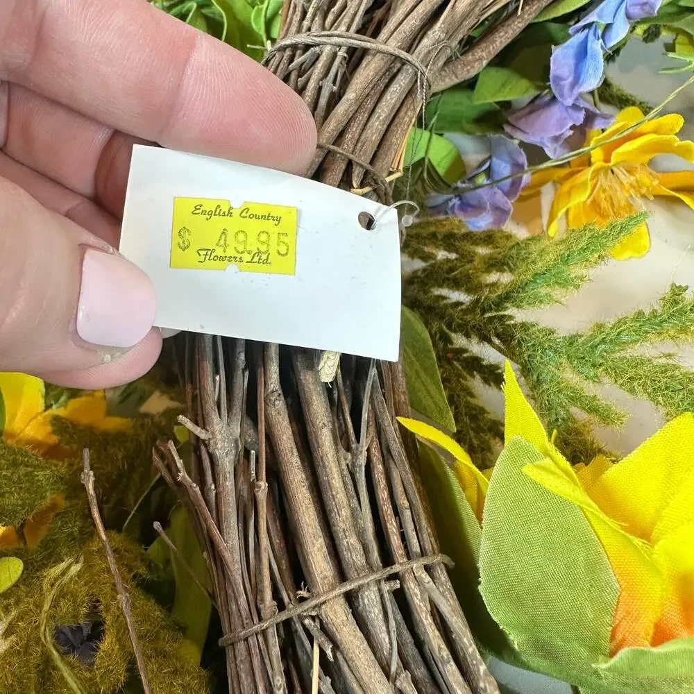 NWT Handmade Yellow Purple Floral Spring Wreath 16